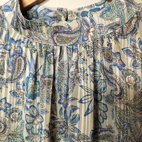 Ophelia Roe Top Floral Paisley Metallic Boho Balloon Sleeve - Picture 7 of 11